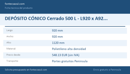 DEPÓSITO CÓNICO Cerrado 500 L - L920 x A920 x H1120